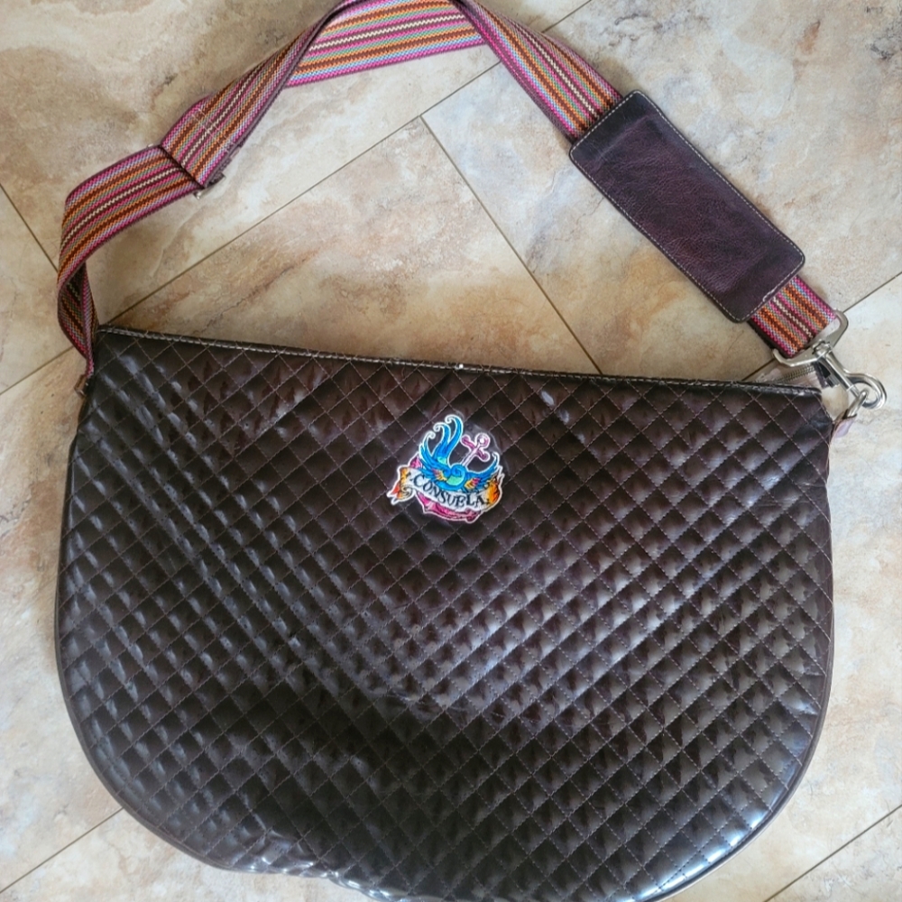 Consuela XL bag, dark brown woven pattern